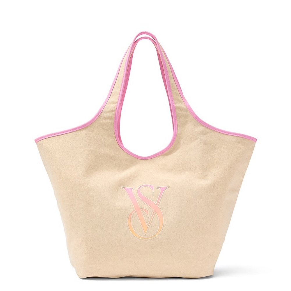 VICTORIA SECRET Beige and Pink Tote Bag with Contrast Trim